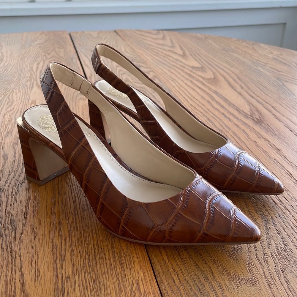 Vince Camuto Hamden Crocodile Embossed Leather Slingback Pumps
